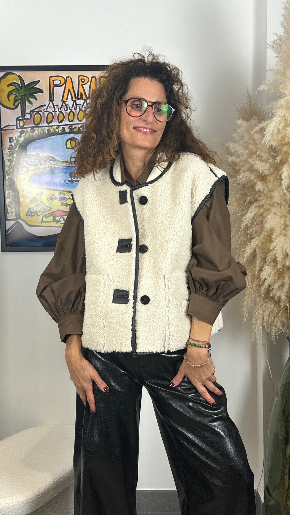 Gilet sans manche fausse peau lainée