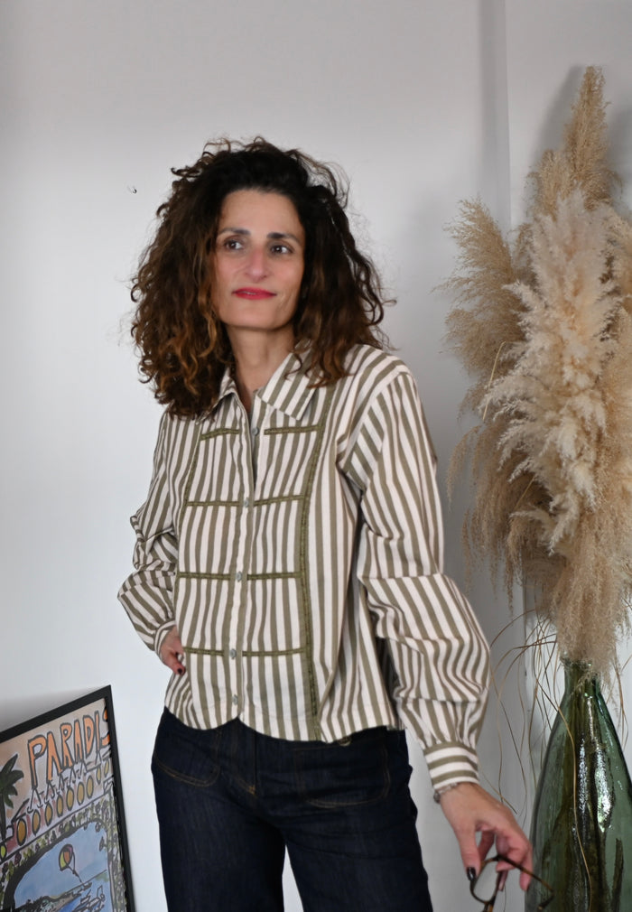 Chemise rayée à galons kaki