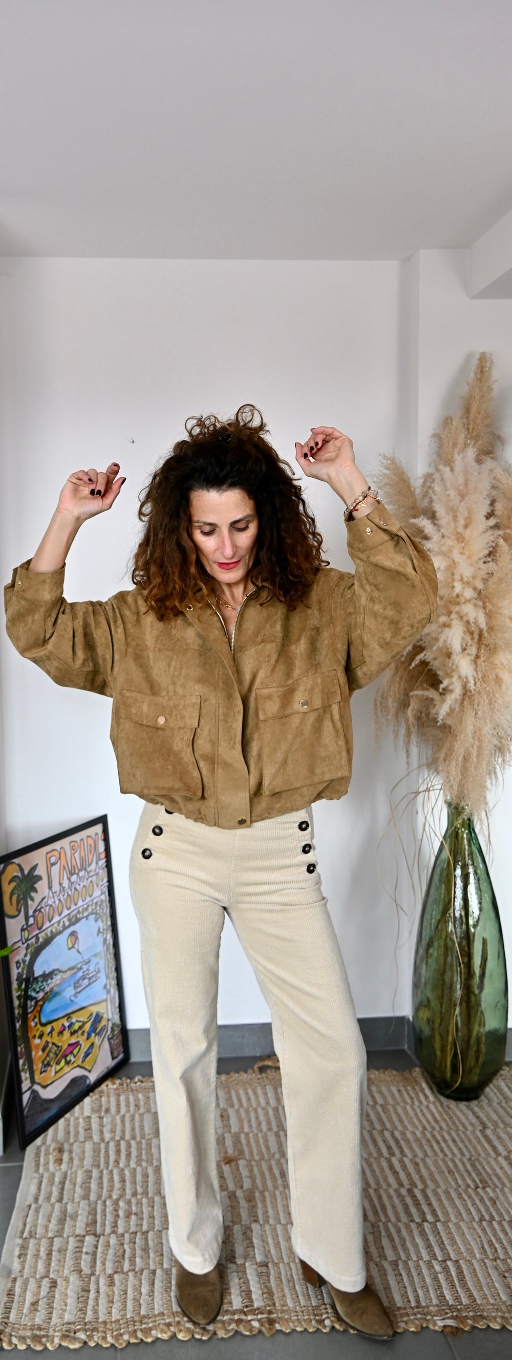 Pantalon à pont en velours écru