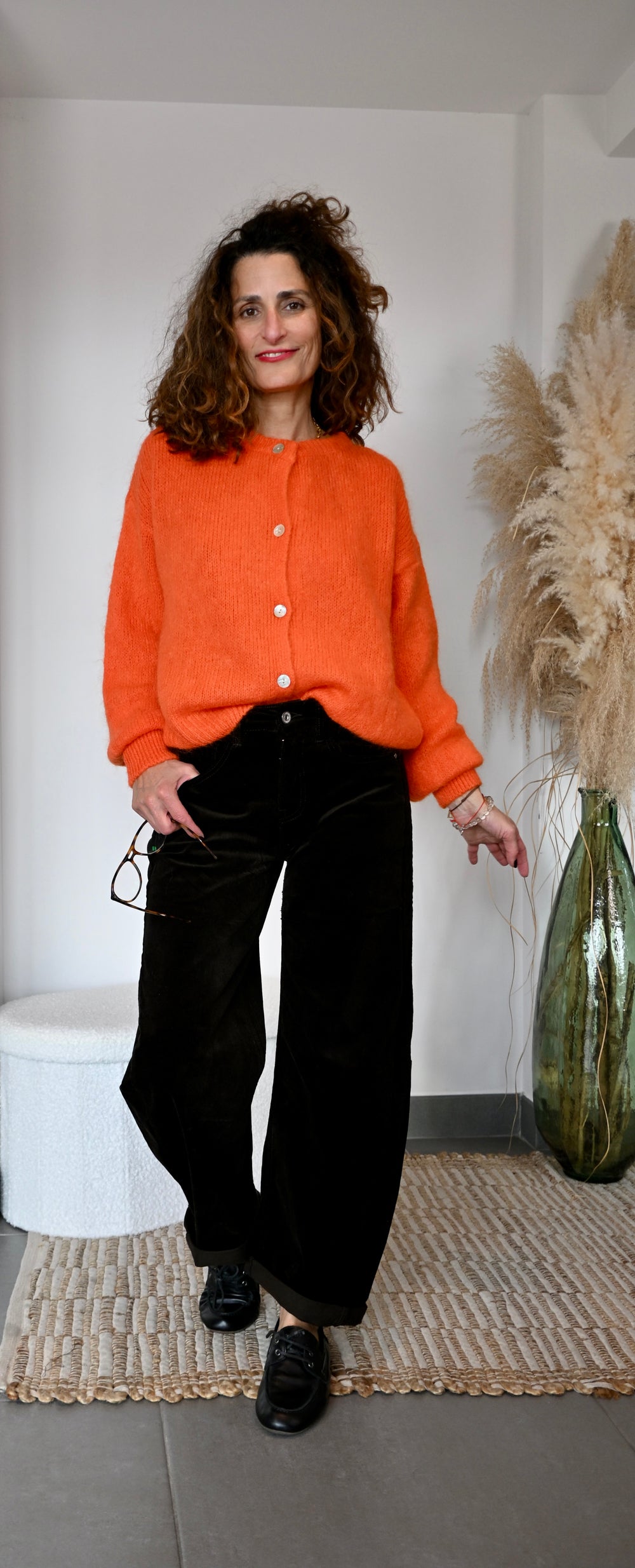 Pantalon barrel en velours chocolat